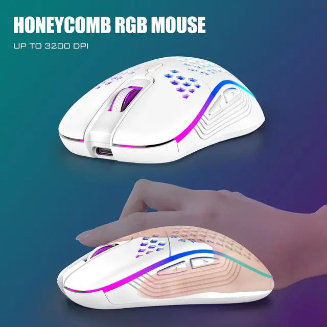 Alt view image 4 of 7 - RedThunder K84 Wireless Keyboard and Mouse Combo, Rainbow Backlit Rechargeable Battery, 75% Layout TKL Ultra Compact Gaming Keyboard & Lightweight 3200 DPI Honeycomb Optical Mouse (White)