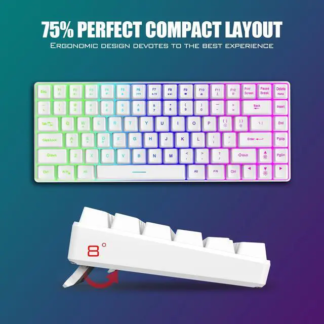 Alt view image 6 of 7 - RedThunder K84 Wireless Keyboard and Mouse Combo, Rainbow Backlit Rechargeable Battery, 75% Layout TKL Ultra Compact Gaming Keyboard & Lightweight 3200 DPI Honeycomb Optical Mouse (White)