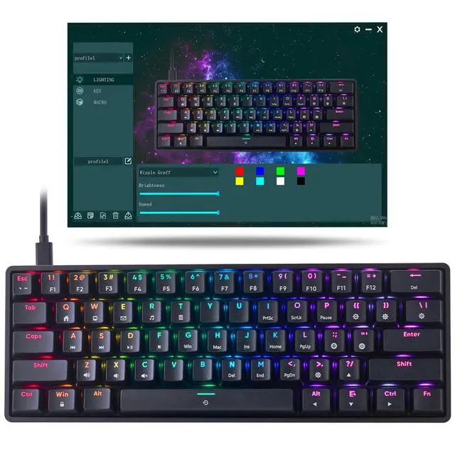 Alt view image 7 of 7 - Mechanical 60% Gaming RGB Keyboard 61 Keys Wired USB DIY Customize Backlight Macro keypad Ultra-Compact Blue Switches Compatible with Windows Mac Linux Laptop PC Computer(Black)