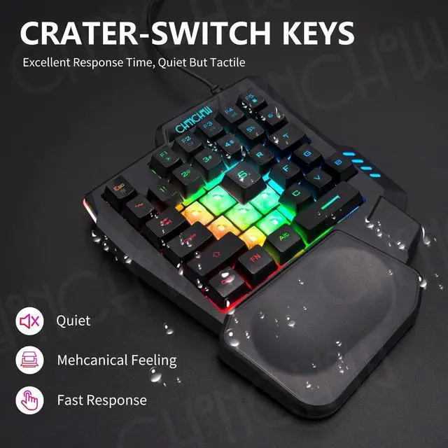 Alt view image 3 of 7 - CHONCHOW One Handed Gaming Keyboard, 35 Keys, Rainbow LED, Wired USB, Ergonomic with Wrist Rest, Mini Portable, PS4/PS5/Xbox/PC/Laptop Compatible