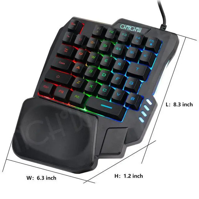 Alt view image 7 of 7 - CHONCHOW One Handed Gaming Keyboard, 35 Keys, Rainbow LED, Wired USB, Ergonomic with Wrist Rest, Mini Portable, PS4/PS5/Xbox/PC/Laptop Compatible