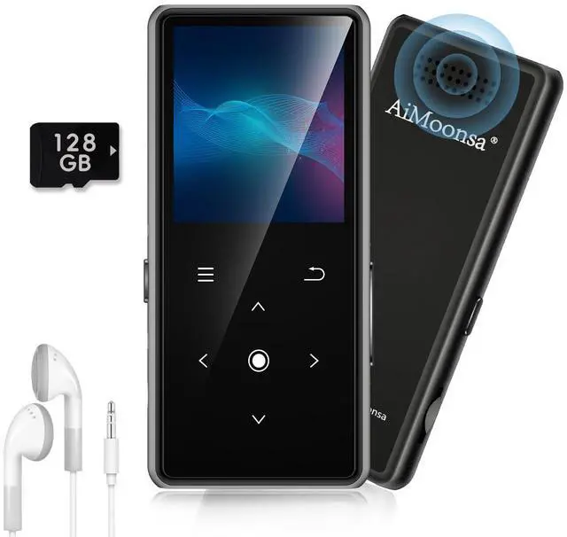 Main image of 128GB MP3 Player with Bluetooth 5.2, AiMoonsa Music Player with Built-in HD Speaker, FM Radio, Voice Recorder, HiFi Sound, E-Book, Earphones Included
