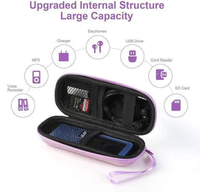 Alt view image 2 of 7 - AGPTEK Carrying Case, EVA Zipper Carrying Hard Case Cover for Digital Voice Recorders, MP3 Players, Storage Holder for 3D Printing Pen, USB Cable, Earphones, Memory Cards, U Disk, Purple