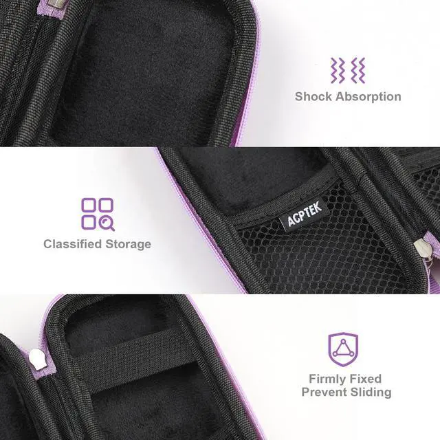 Alt view image 3 of 7 - AGPTEK Carrying Case, EVA Zipper Carrying Hard Case Cover for Digital Voice Recorders, MP3 Players, Storage Holder for 3D Printing Pen, USB Cable, Earphones, Memory Cards, U Disk, Purple