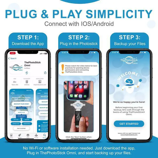 Alt view image 6 of 7 - 128GB USB Flash Drive & Memory Stick Automatic Photo & Video Backup for iPhone, Android, Mac & PC Multiport Connection to Easily Store & Transfer Files