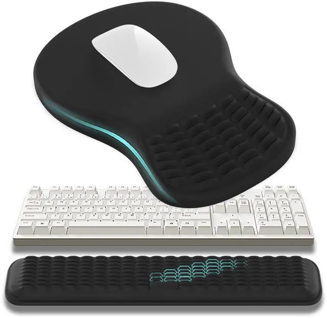Main image of MEKASS Ergonomic Mouse Pad and Keyboard Wrist Rest Set, Super Soft Memory Foam Desk Wrist Support for Computer Keyboard, Non-Slip Arm Palm Rests Cushion for Typing Gaming Office Laptop Mac (Black)