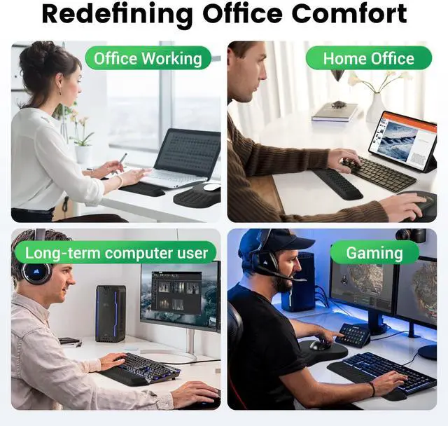 Alt view image 7 of 7 - MEKASS Ergonomic Mouse Pad and Keyboard Wrist Rest Set, Super Soft Memory Foam Desk Wrist Support for Computer Keyboard, Non-Slip Arm Palm Rests Cushion for Typing Gaming Office Laptop Mac (Black)