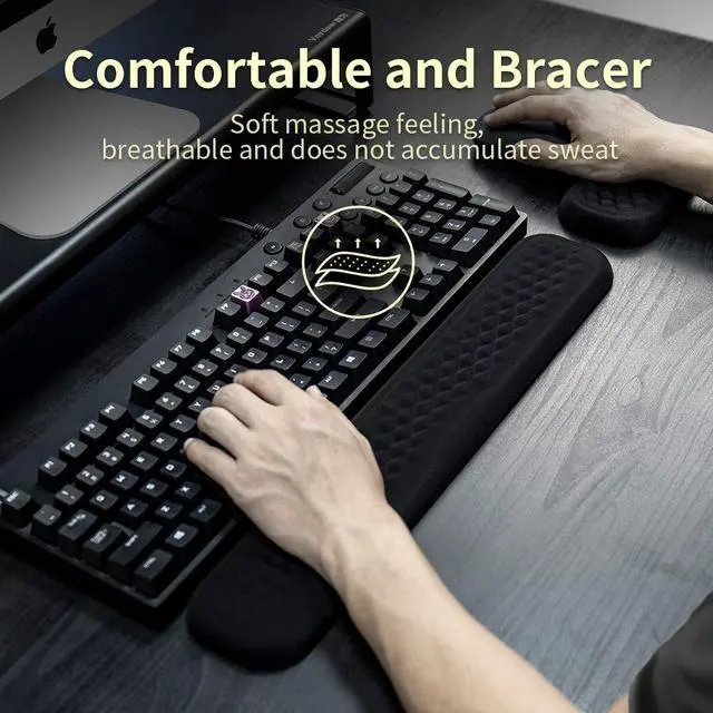 Alt view image 4 of 7 - Vaydeer Keyboard Wrist Rest, Large Full Keyboard Support Pad, Memory Foam Hand Rest Cushion for Desk, Ergonomic Computer Laptop Mac Typing Padded, Office Gaming Palm Arm Carpal Tunnel Pain Relief