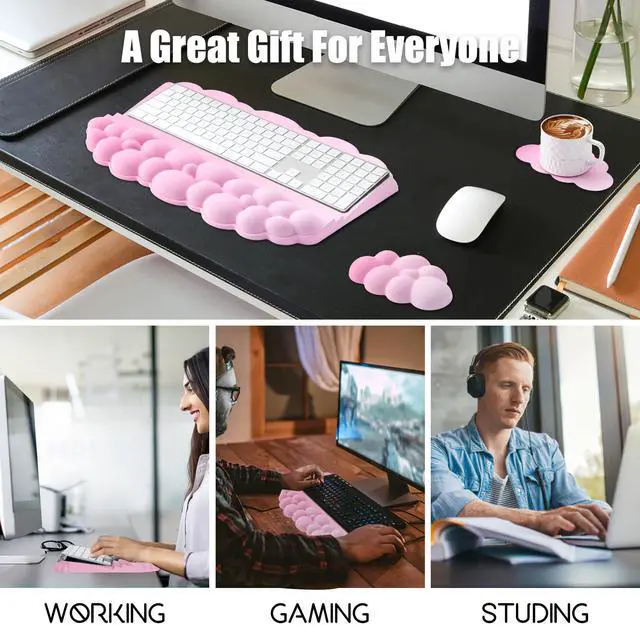 Alt view image 7 of 7 - Wrist Rest with Keyboard Stand, Ergonomic Computer Wrist Support Pad, Cloud Keyboard Riser Holder with Wrist Pad, Memory Foam Desk Cushion, Palm Hand Typing for Office Home School-Pink