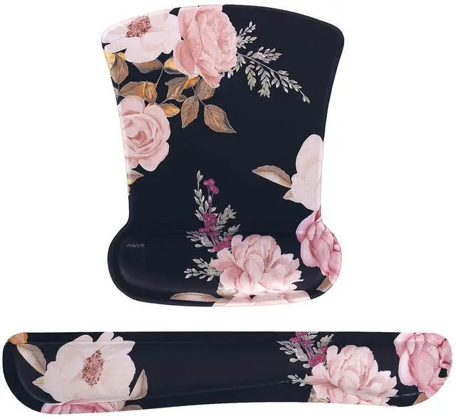 Main image of MOSISO Wrist Rest Support for Mouse Pad & Keyboard Set, Peony Ergonomic Mousepad Non-Slip Base Home/Office Pain Relief & Easy Typing Cushion with Neoprene Cloth & Raised Memory Foam, Black