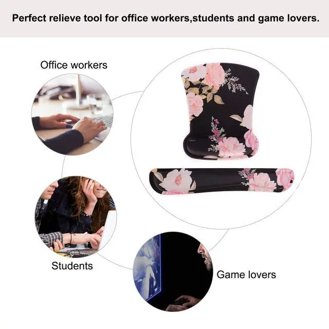 Alt view image 6 of 7 - MOSISO Wrist Rest Support for Mouse Pad & Keyboard Set, Peony Ergonomic Mousepad Non-Slip Base Home/Office Pain Relief & Easy Typing Cushion with Neoprene Cloth & Raised Memory Foam, Black