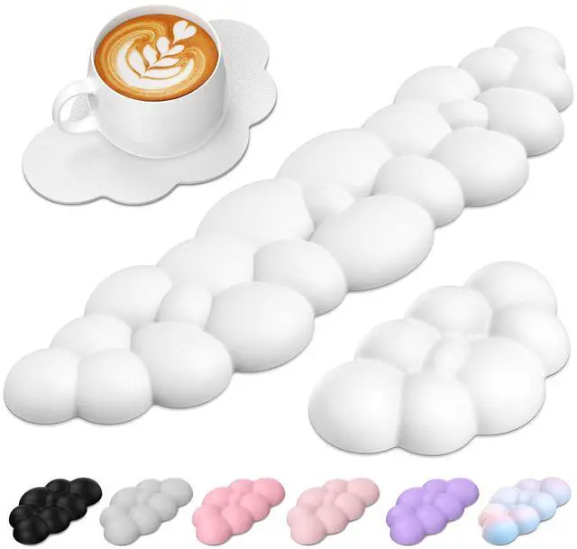 Main image of TECKNET Cloud Keyboard Wrist Rest Set, Cloud Wrist Rest with Non-Slip Base, PU Leather Wrist Pad for Keyboard with Ergonomic Memory Foam for Computer Laptop Office Gaming and Pain Relief, White