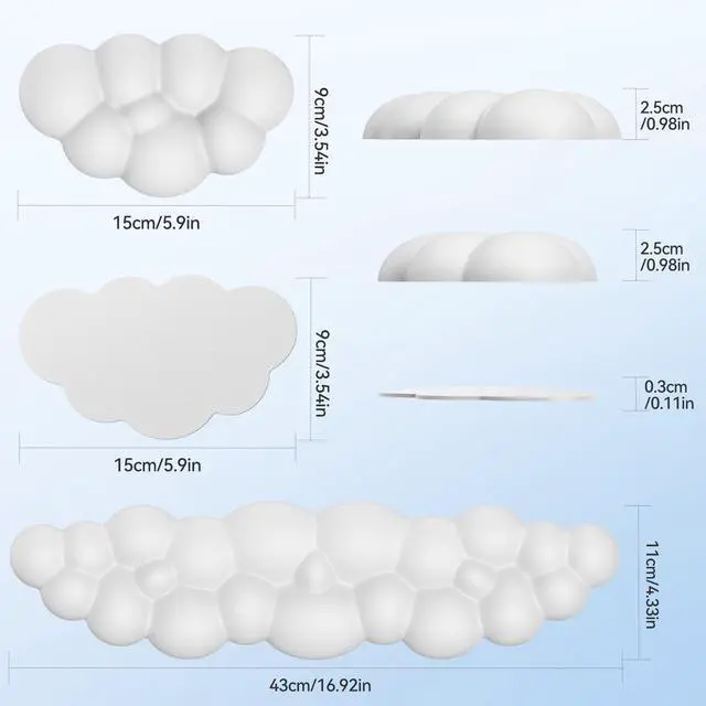 Alt view image 2 of 7 - TECKNET Cloud Keyboard Wrist Rest Set, Cloud Wrist Rest with Non-Slip Base, PU Leather Wrist Pad for Keyboard with Ergonomic Memory Foam for Computer Laptop Office Gaming and Pain Relief, White