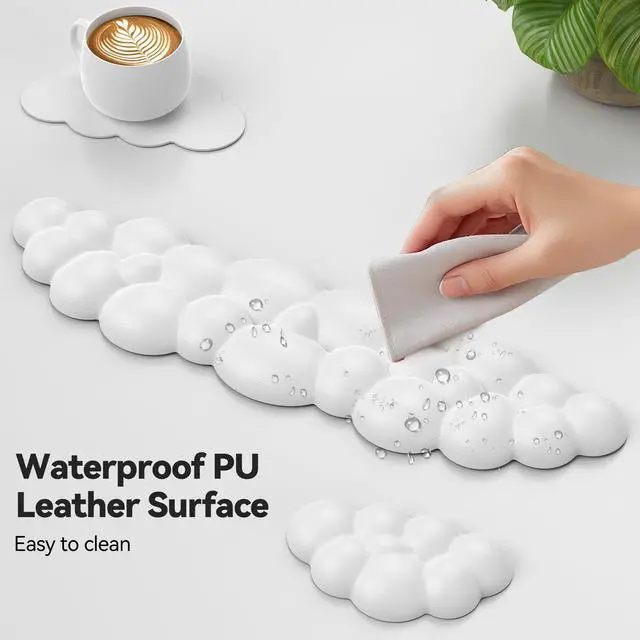 Alt view image 6 of 7 - TECKNET Cloud Keyboard Wrist Rest Set, Cloud Wrist Rest with Non-Slip Base, PU Leather Wrist Pad for Keyboard with Ergonomic Memory Foam for Computer Laptop Office Gaming and Pain Relief, White