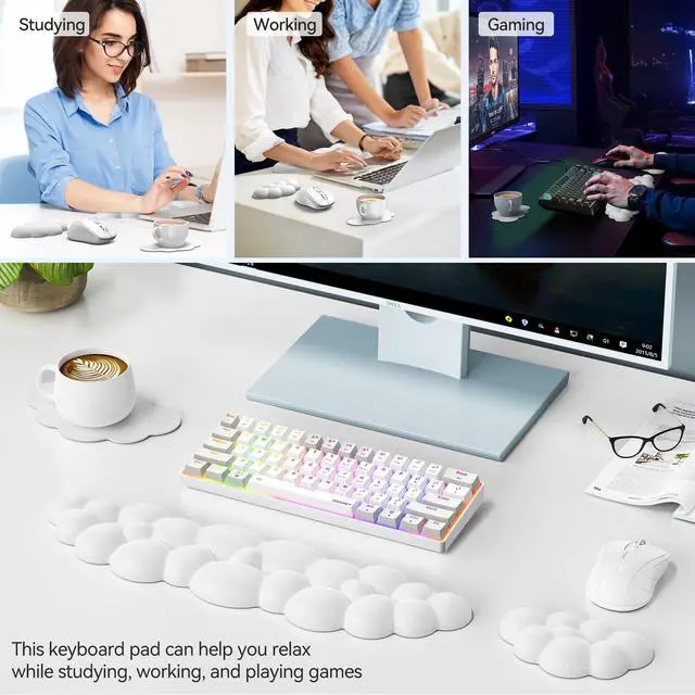 Alt view image 7 of 7 - TECKNET Cloud Keyboard Wrist Rest Set, Cloud Wrist Rest with Non-Slip Base, PU Leather Wrist Pad for Keyboard with Ergonomic Memory Foam for Computer Laptop Office Gaming and Pain Relief, White