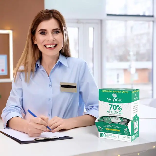 Alt view image 2 of 7 - Wipex 70% Isopropyl Alcohol Wipes - Individually Wrapped Sachets, Electronic & Tech Wipes in Dispensing Box, 100 Count (Pack of 1)