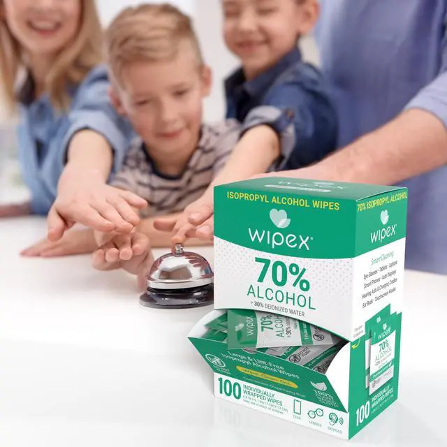Alt view image 3 of 7 - Wipex 70% Isopropyl Alcohol Wipes - Individually Wrapped Sachets, Electronic & Tech Wipes in Dispensing Box, 100 Count (Pack of 1)