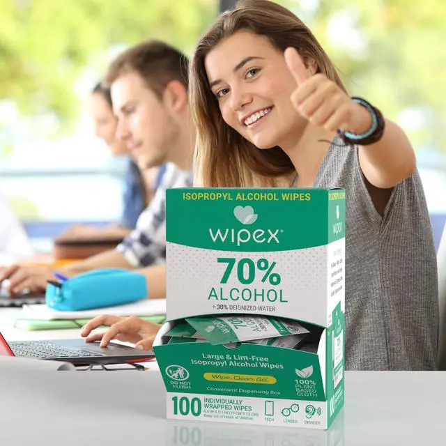 Alt view image 5 of 7 - Wipex 70% Isopropyl Alcohol Wipes - Individually Wrapped Sachets, Electronic & Tech Wipes in Dispensing Box, 100 Count (Pack of 1)