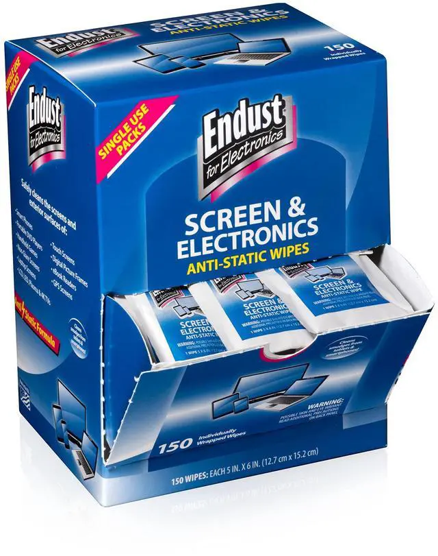 Main image of Endust for Electronics; Individually Wrapped, Portable, Anti-Static, Screen & Electronics Cleaning Wipes; 150 Count (14316)