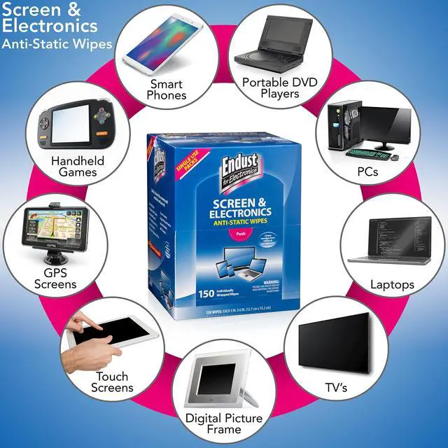 Alt view image 5 of 5 - Endust for Electronics; Individually Wrapped, Portable, Anti-Static, Screen & Electronics Cleaning Wipes; 150 Count (14316)
