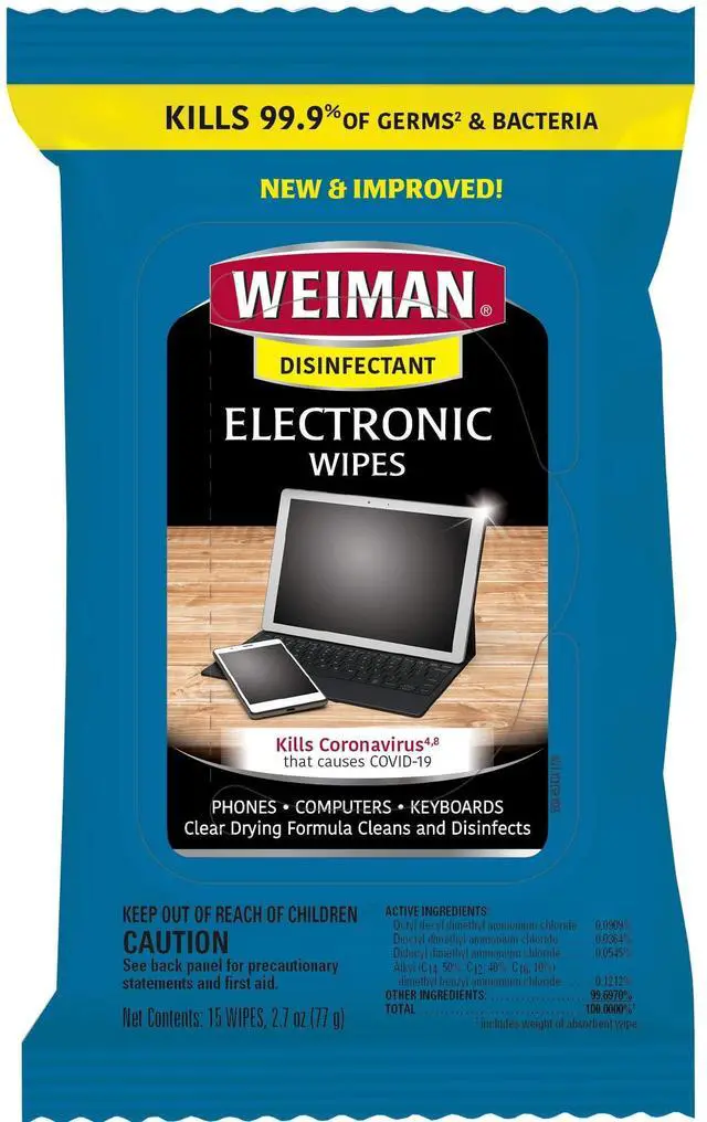 Main image of Weiman Disinfecting Electronic Wipes - Safely Clean Your Screen, Laptop, Computer, TV, Equipment-Electronic Cleaner Wipes