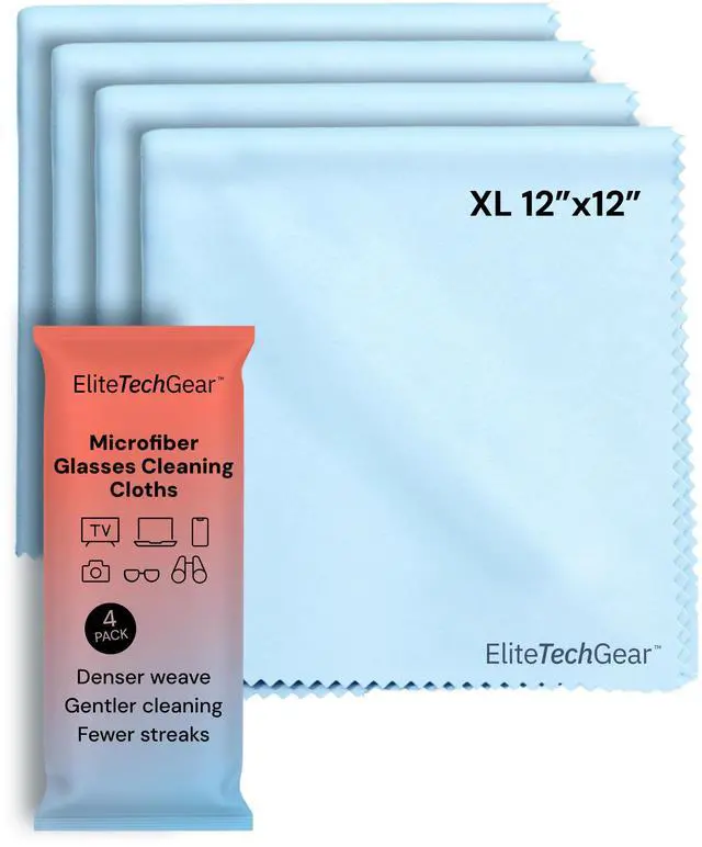 Main image of Elite Screens Microfiber Cleaning Cloth - 12" x 12", 4-Pack, Blue - Oversized Screen Cleaning Cloth - Streak-Free Glasses Wipes - Scratch-Resistant Lens Wipes for Eyeglasses