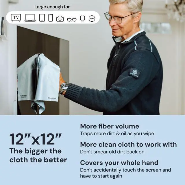 Alt view image 3 of 7 - Elite Screens Microfiber Cleaning Cloth - 12" x 12", 4-Pack, Blue - Oversized Screen Cleaning Cloth - Streak-Free Glasses Wipes - Scratch-Resistant Lens Wipes for Eyeglasses