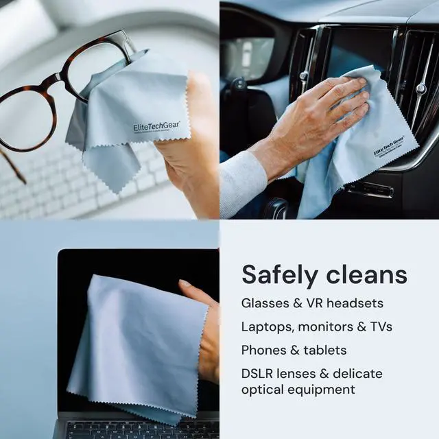 Alt view image 5 of 7 - Elite Screens Microfiber Cleaning Cloth - 12" x 12", 4-Pack, Blue - Oversized Screen Cleaning Cloth - Streak-Free Glasses Wipes - Scratch-Resistant Lens Wipes for Eyeglasses