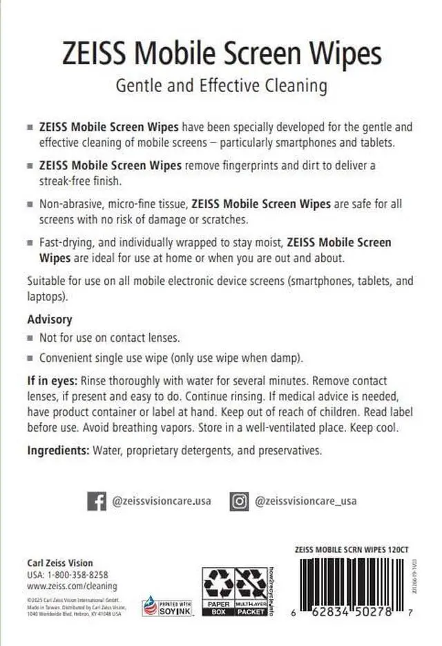 Alt view image 14 of 14 - ZEISS Mobile screen wipes 120ct Box