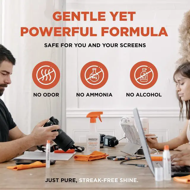 Alt view image 6 of 7 - WHOOSH! Pro 16.9 fl oz Refillable TV Screen Cleaner & Microfiber Cloth - Streak-Free Cleaner for Flat Screens, OLED, LCD, Smart TV, Monitors - Non-Toxic, Odorless - Electronics Cleaning Kit