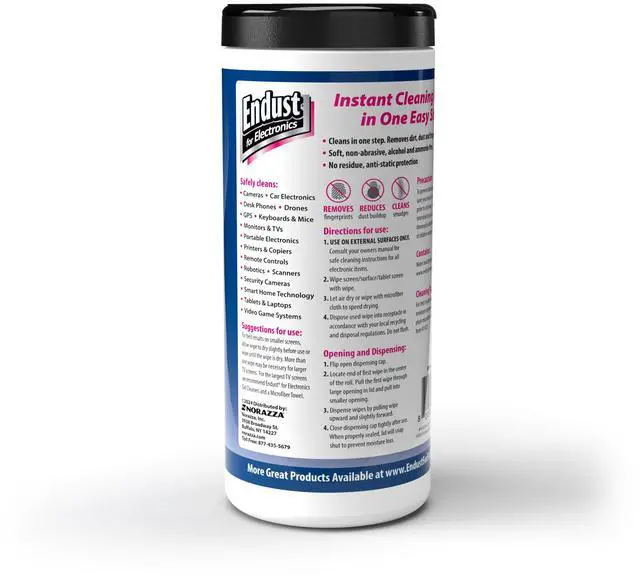 Alt view image 3 of 5 - Endust Antistatic Premoistened Wipes for Electronics, Cloth, 6 x 6, Unscented, 70/Tub