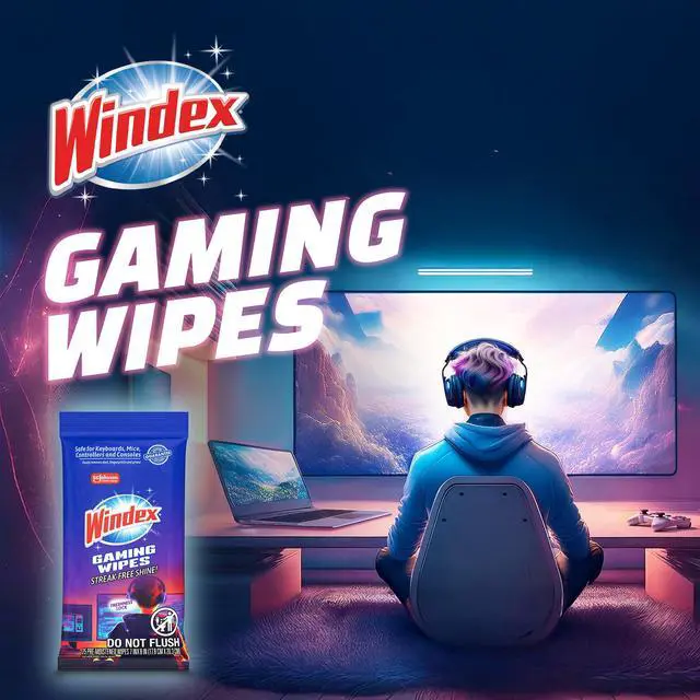 Alt view image 2 of 7 - Windex Gaming Cleaning Wipes, Pre-Moistened Wipes to Instantly Clean all Gaming Gear and Electronics, Resealable Packaging for a Freshness Lock, 25 count (Pack of 1)