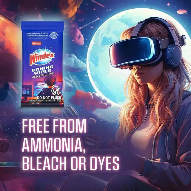 Alt view image 4 of 7 - Windex Gaming Cleaning Wipes, Pre-Moistened Wipes to Instantly Clean all Gaming Gear and Electronics, Resealable Packaging for a Freshness Lock, 25 count (Pack of 1)