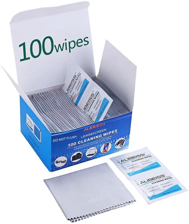 Main image of Pre-Moistened Lens Wipes ALIBEISS Screen Wipes for Glasses, Camera,Tablets, Smartphone, Screens and Other Delicate Surfaces,Pack of 100