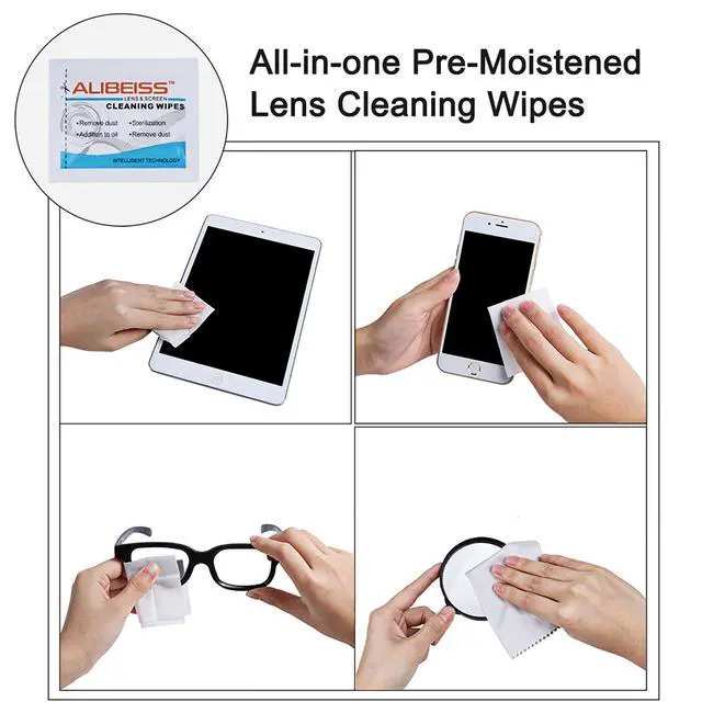 Alt view image 5 of 6 - Pre-Moistened Lens Wipes ALIBEISS Screen Wipes for Glasses, Camera,Tablets, Smartphone, Screens and Other Delicate Surfaces,Pack of 100