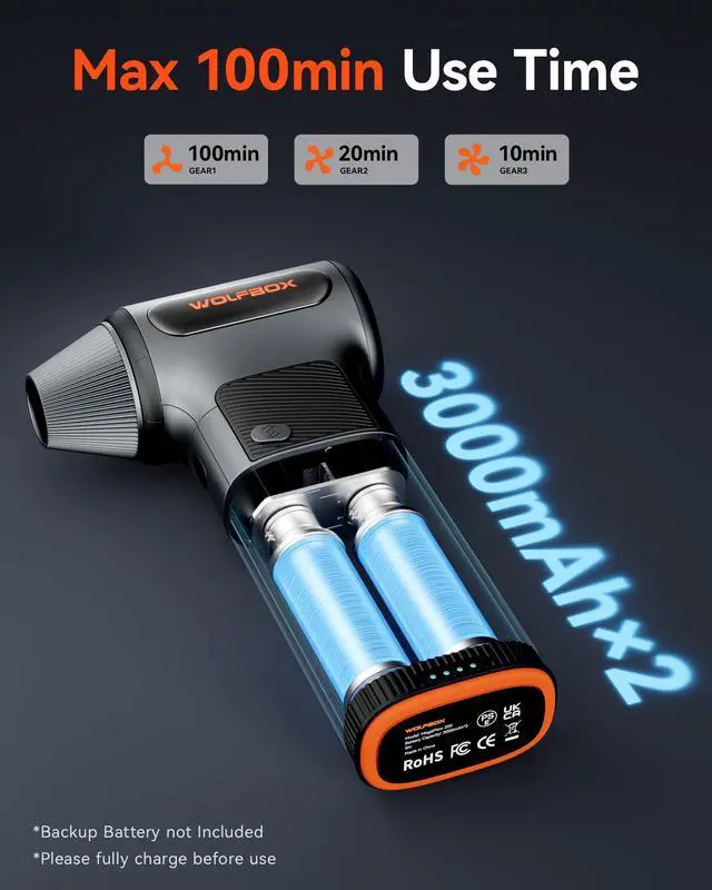 Alt view image 4 of 7 - WOLFBOX MF200 Compressed Air Duster with Removable Battery & 4 Nozzles, Cordless 3-Speed Adjustable Mini Blower for Computer Keyboard, Car Cleaning, Home, and Outdoor Use