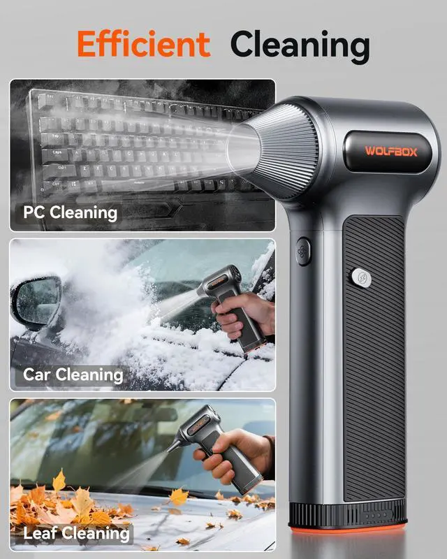 Alt view image 5 of 7 - WOLFBOX MF200 Compressed Air Duster with Removable Battery & 4 Nozzles, Cordless 3-Speed Adjustable Mini Blower for Computer Keyboard, Car Cleaning, Home, and Outdoor Use
