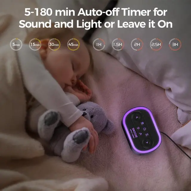 Alt view image 6 of 7 - Reacher Digital Alarm Clock & White Noise Sound Machine, 21 Soothing Sounds, 7 Wake Up Sounds, 8 Night Lights, 32-Level Volume, 9 Sleep Timer, Memory Function for Adult, Kid, Bedside, Bedroom