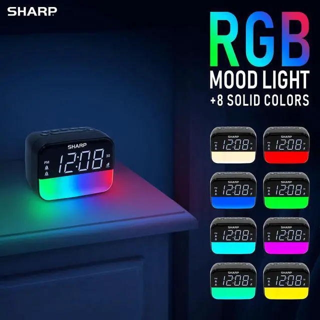 Alt view image 5 of 7 - Sharp Multi-Color Bluetooth Alarm Clock with Sleep Sounds, RGB Night Light, Dual Alarms, LED Display with Dimmer, Snooze & Sleep Timer, Bedside Clock with Speaker