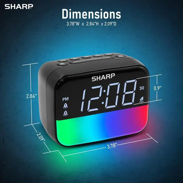 Alt view image 6 of 7 - Sharp Multi-Color Bluetooth Alarm Clock with Sleep Sounds, RGB Night Light, Dual Alarms, LED Display with Dimmer, Snooze & Sleep Timer, Bedside Clock with Speaker