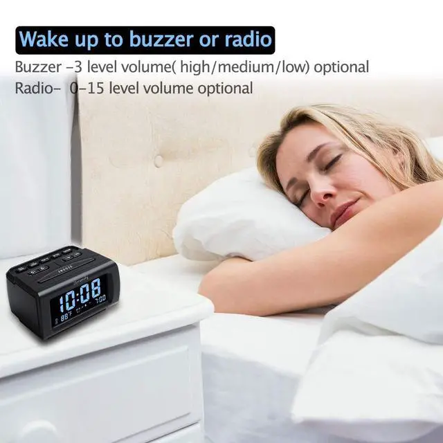 Alt view image 5 of 7 - DreamSky Alarm Clock Radios for Bedrooms with Battery Backup, Large Big Numbers with Dimmer Wheel, USB Port, Bedside Digital FM Radio with Sleep Timer, Temperature, Adjustable Volume, Snooze