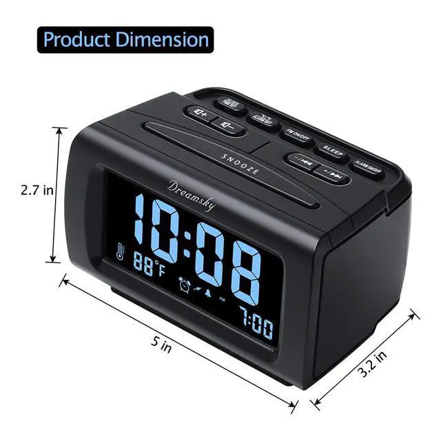 Alt view image 6 of 7 - DreamSky Alarm Clock Radios for Bedrooms with Battery Backup, Large Big Numbers with Dimmer Wheel, USB Port, Bedside Digital FM Radio with Sleep Timer, Temperature, Adjustable Volume, Snooze