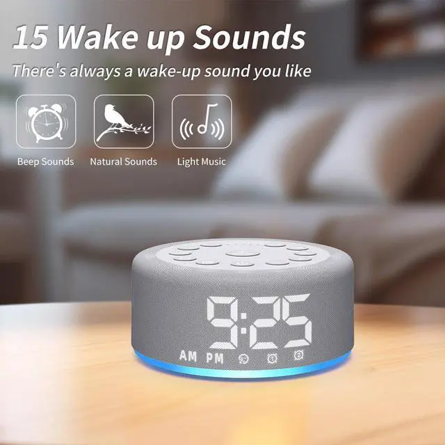 Alt view image 6 of 7 - Plug-in Sound White Noise Machine Backup Battery Alarm Clock Brown Noise Machine with Night Light Dual Alarms 30 Sleeping Sounds for Baby Kids Adults 36-Level Vol 5 Timers 15 Wake Up Sounds & Memory