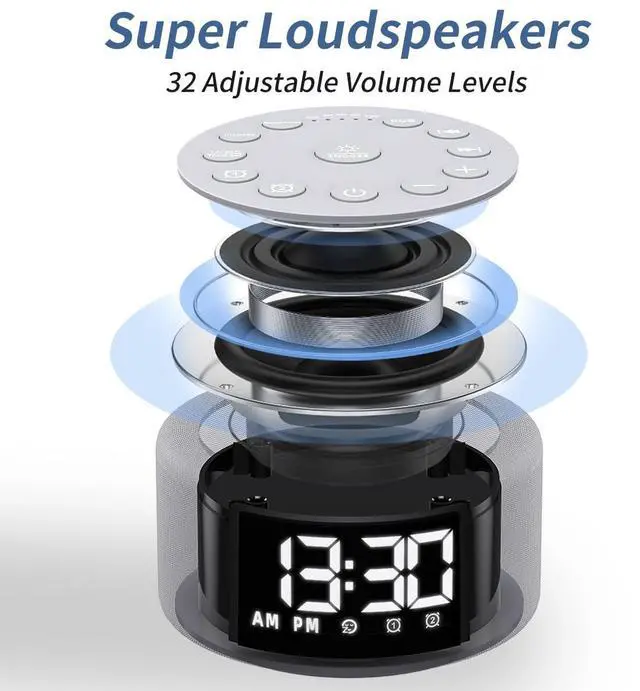 Alt view image 7 of 7 - Plug-in Sound White Noise Machine Backup Battery Alarm Clock Brown Noise Machine with Night Light Dual Alarms 30 Sleeping Sounds for Baby Kids Adults 36-Level Vol 5 Timers 15 Wake Up Sounds & Memory