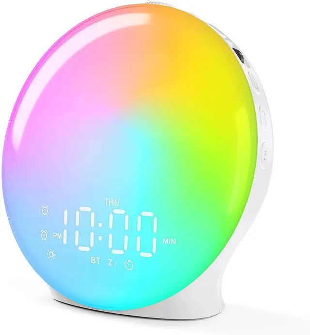 Main image of Wake Up Light Sunrise Alarm Clock for Bedroom, 17 Nightlights, Sound Machine with 5W Bluetooth Speaker, 25 Soothing Sounds, SleepTimer, Dual Alarms, FM Radio, Ideal Gift for Baby, Kids, Adults, Senior