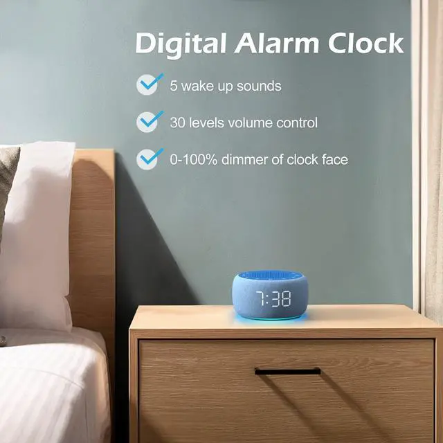 Alt view image 6 of 7 - Buffbee Sound Machine & Alarm Clock 2-in-1, 0-100% Clock Face Brightness, Bottom Colored Light, Sleep Timer, Precise 30-Level Volume Control White Noise Machine - Twilight