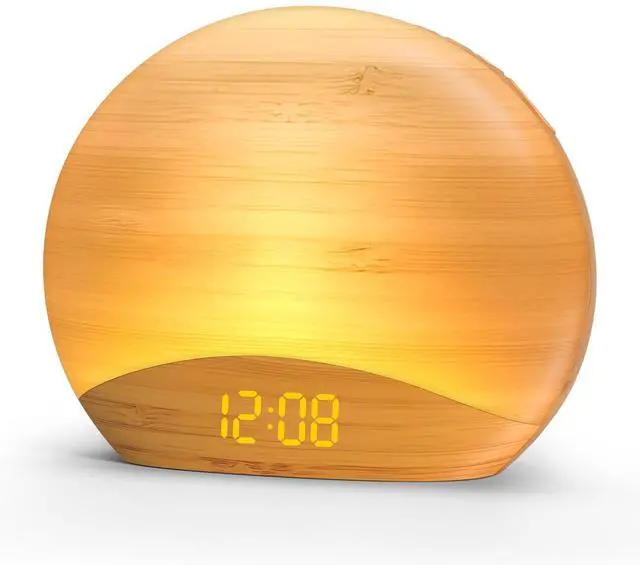Main image of REACHER Sunrise Alarm Clock with Bluetooth Speaker & FM Radio, Gradual Wake Up Light, Digital Dimmable Clock, Bedroom Lamps, 8 Color Night Lights, Home Decor, Wood Clock for Adult, Kid