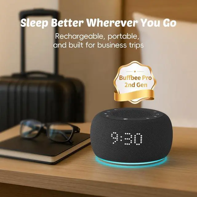 Alt view image 2 of 7 - Buffbee Pro 2nd Gen Upgraded Rechargeable Battery | 3-in-1 White Noise Machine for Sleep, Alarm Clock & Bluetooth Speaker, 25 Sleep Sounds, Portable for Travel & Bedroom