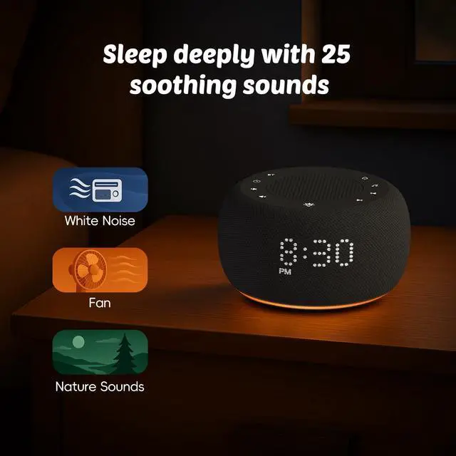 Alt view image 7 of 7 - Buffbee Pro 2nd Gen Upgraded Rechargeable Battery | 3-in-1 White Noise Machine for Sleep, Alarm Clock & Bluetooth Speaker, 25 Sleep Sounds, Portable for Travel & Bedroom