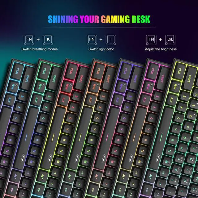 Alt view image 3 of 7 - MageGee Mini 60% Gaming Keyboard, RGB Backlit 61 Key Ultra-Compact Keyboard, TS91 Ergonomic Waterproof Mechanical Feeling Office Computer Keyboards for PC, MAC, PS4, Xbox ONE Gamer(Black)